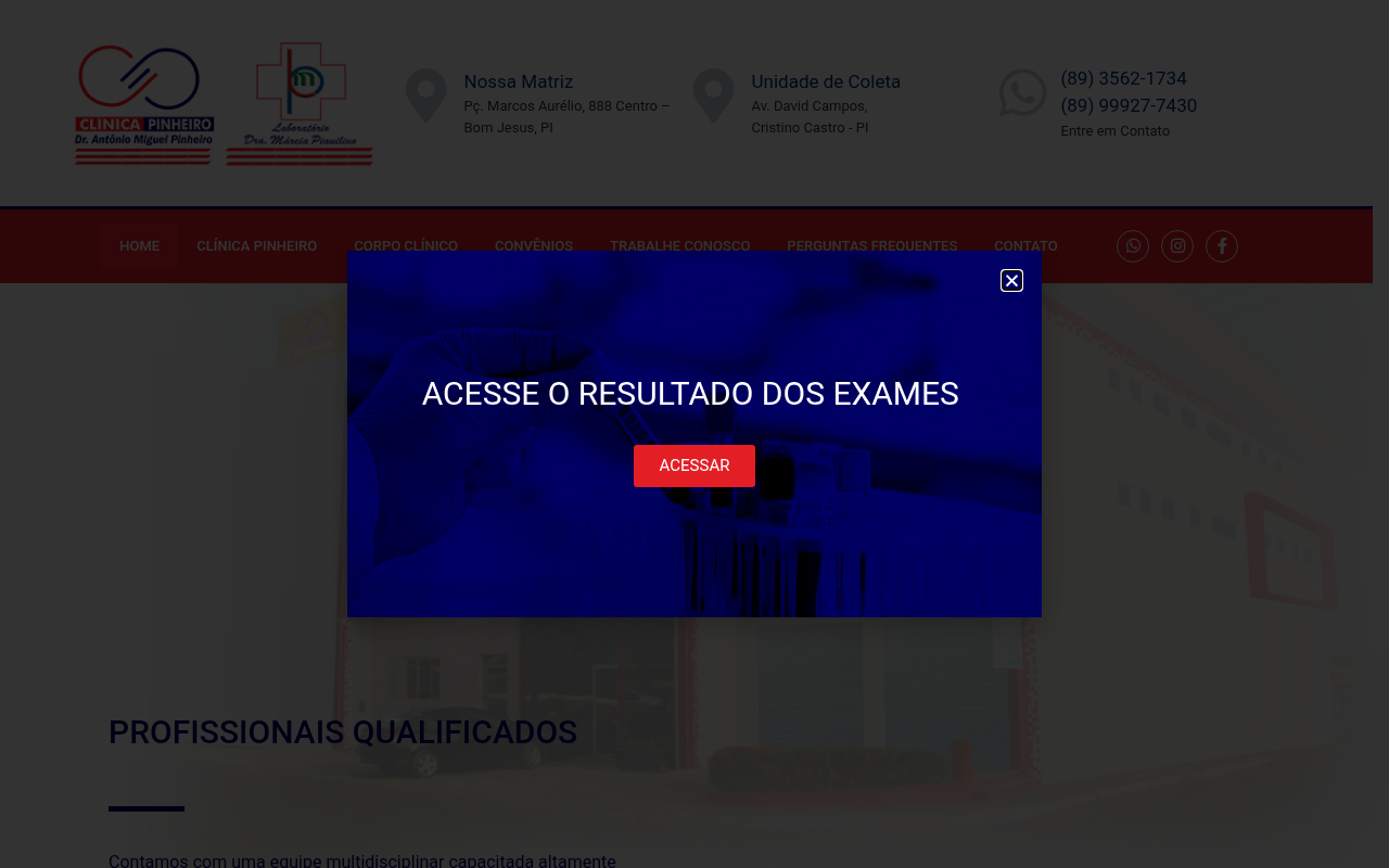 Site Clínica Pinheiro depois da reforma — clinicapinheiro.com